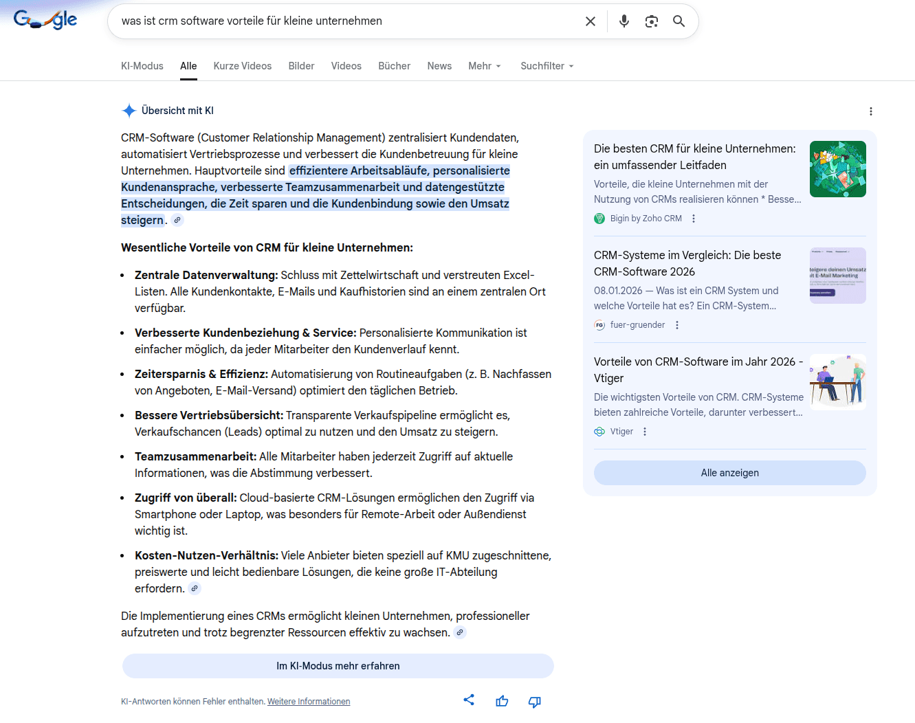 AI Overview Beispiel B2B SaaS