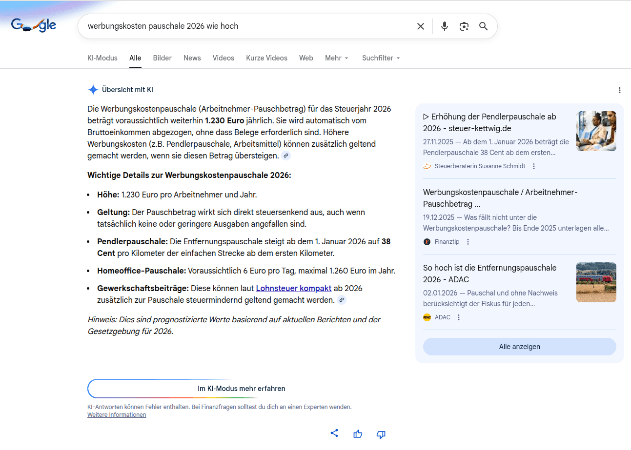 AI Overview Beispiel Recht/Steuern
