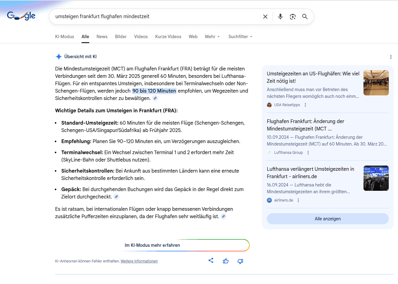 AI Overview Beispiel Tourismus